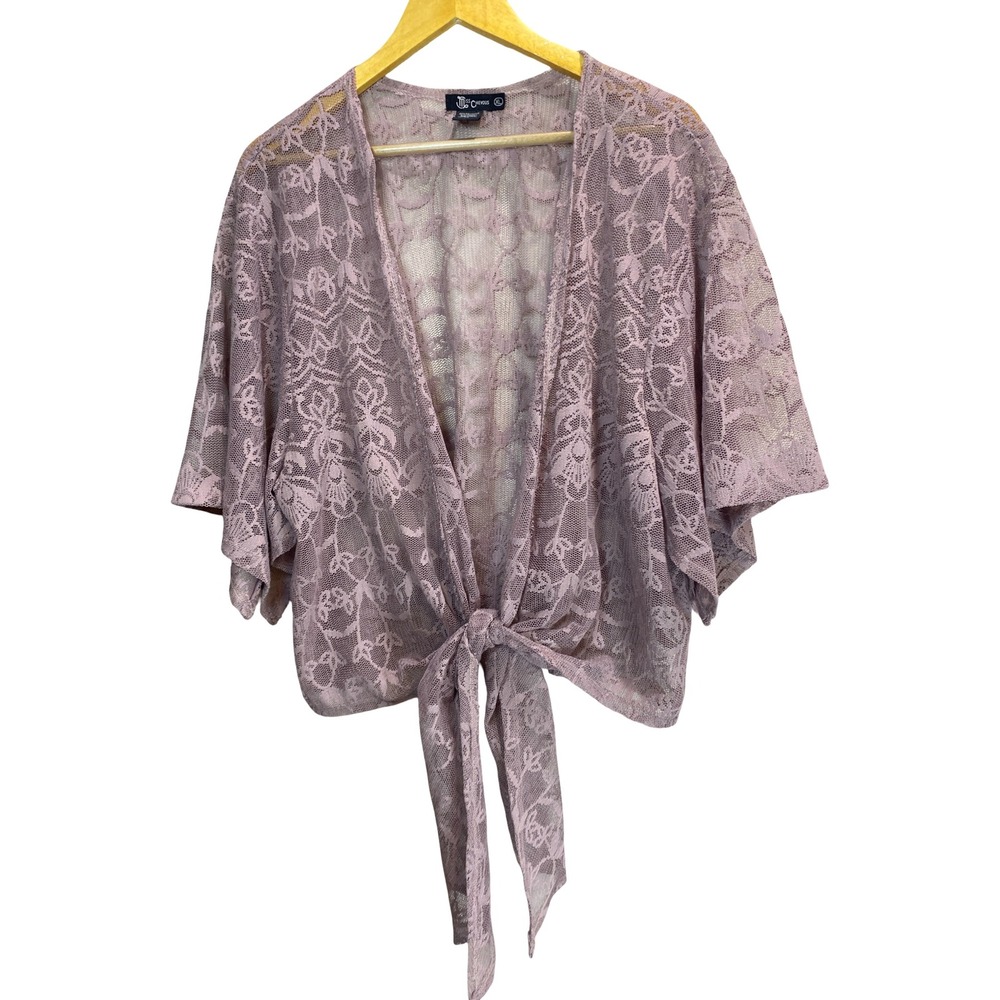 Miss Chievous Womens XL Mauve Pink Kimono Sheer Lace Tie Front Shrug Bolero Top - Picture 2 of 8